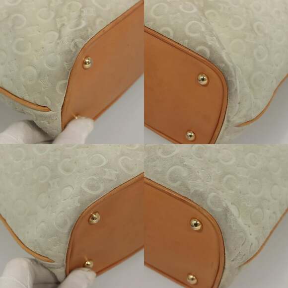 CELINE C Macadam Canvas Tote Bag Suede White Gold - Picture 10 of 12